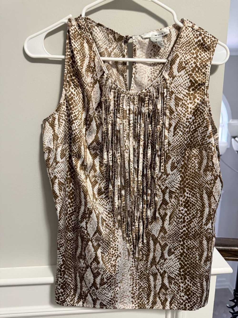 WD.NY Brown and White Snake-Print Fringe Front Camisole